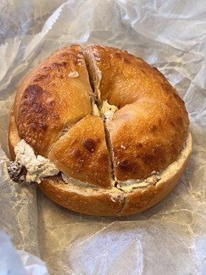 Asiago bagel with walnut cream cheese