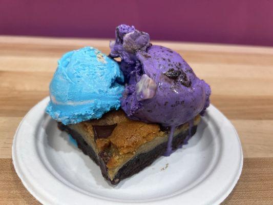 Chocolate Chunk Brookie w/ Vegan Cotton Candy and Dreamweaver ice cream