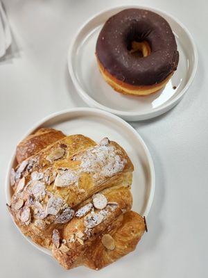Almond croissant and chocolate donut