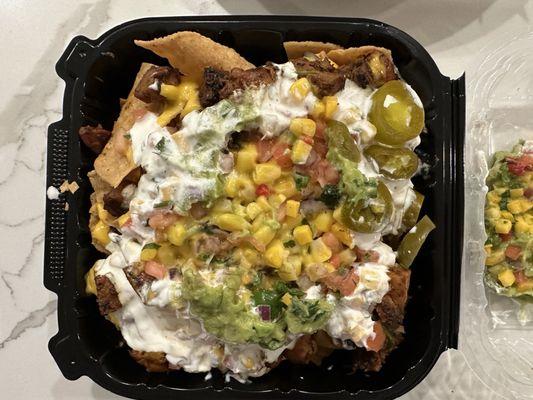 Loaded nachos with honey chipotle chicken