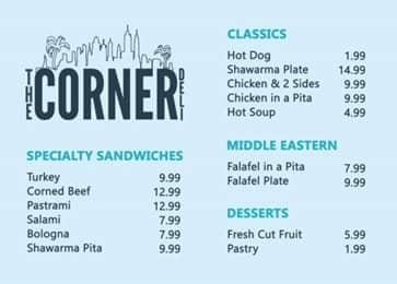 A Hidden Gem. The Corner Deli in Outtakes on Univeristy Of Miami campus menu.