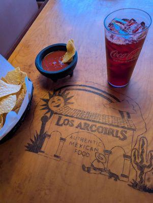 Chips, salsa and delicious Jamaica Agua Fresca (Tyler even topped it off after I guzzled about half of it down!)