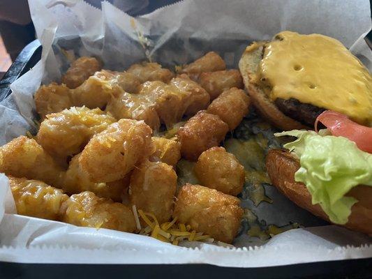 Cheeseburger and cheesy tots