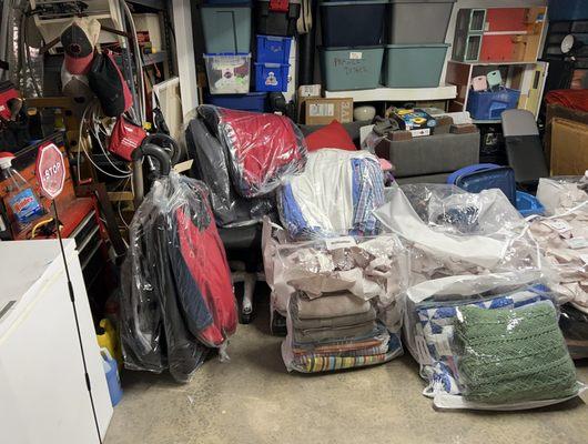 Items were organized and folded even delicate family heirlooms.