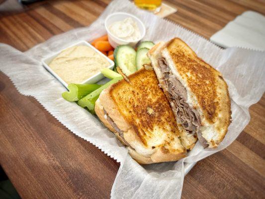 Beef and guyere (like a French dip!)