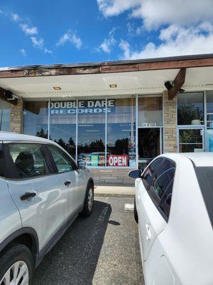 Front of used record store.