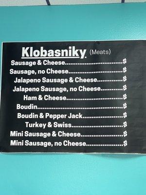 Menu as of March 2023