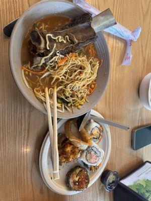 Beef Bone Tonkotsu (TENDER) and variety of sushi
