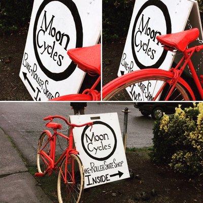 Our sign and red bike.