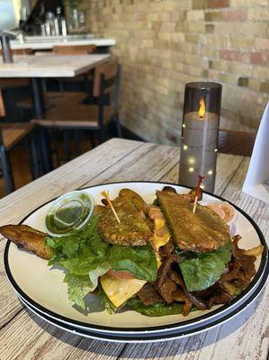 Steak jibarito with maduros