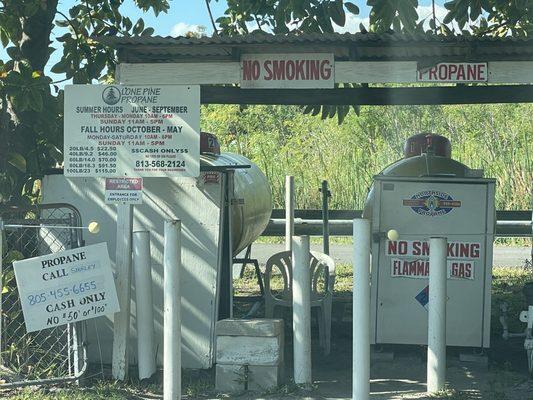 Propane fill area and prices.