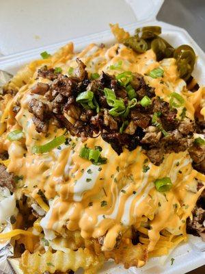 Hookem Up Fries with Kc-Tx Smoked Brisket