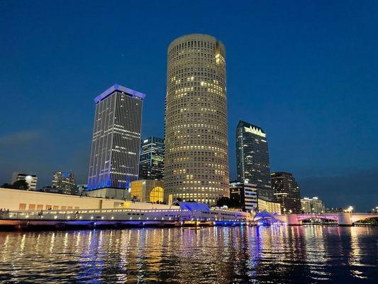 Views from the eBoat in the bay and the river of Downtown Tampa.