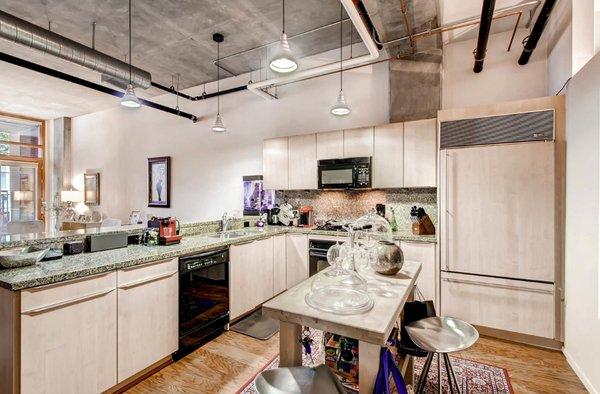 Kitchen in Parkloft ground floor residence in the East Village. Builder is Douglas Wilson.