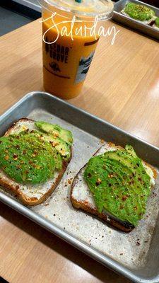 Avocado Toast with a Mango Smoothie
