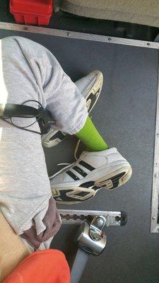 Want to sit in this position on the floor of a van, on the side of the road, for 45 minutes? Call North Star Transportation now!