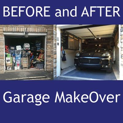 1 Car Garage MakeOver - we installed ceiling storage racks and off-the-floor cabinets to optimize storage space.