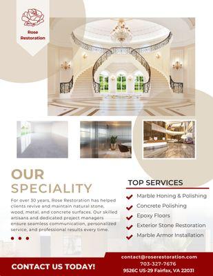 Entire Rose services One sheet - front page