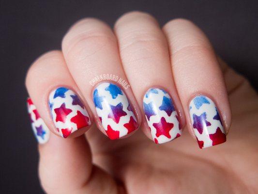 I love those nails because they're blue red purple and white I hope you like them too