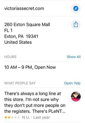 Location, phone number and address of the Victoria's Secret in Exton,PA