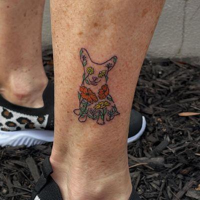 @percys.pins.and.needles 
I absolutely LOVE this colorful little corgi I got to tattoo today