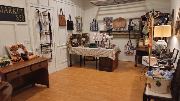 Come and see our Fall Goodies! From door wreaths, decorative pillows, jewelry, upcycled totes, apple mixes and delectable sweets!