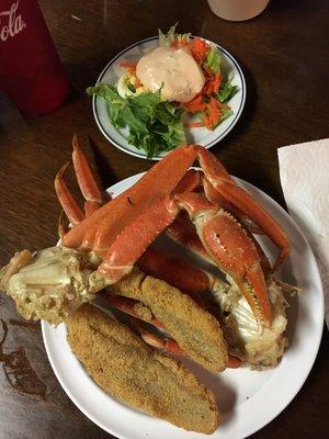 Crab legs and fried catfish! Oh, and the salad...