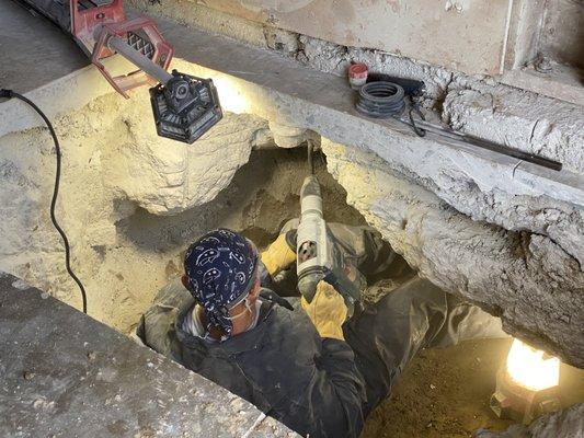 Had to tunnel under garage to replace a rotted 3" cast iron fitting