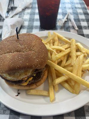 My double cheese burger and fries.