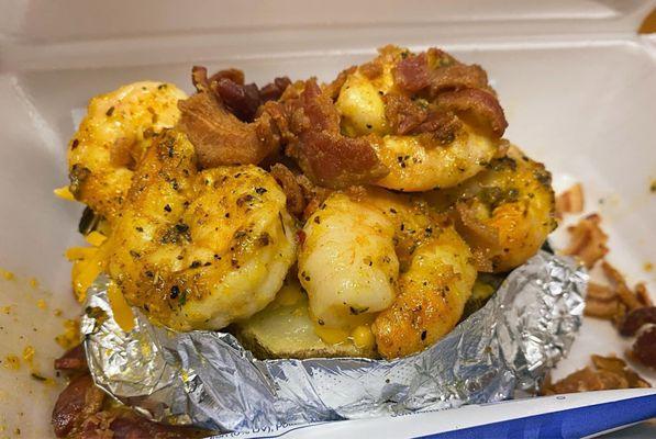 Grilled shrimp loaded potato.