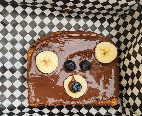 Bear toast: Nutella, bananas and blueberries.