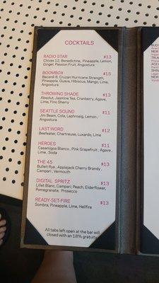 Cocktail menu June 2022
