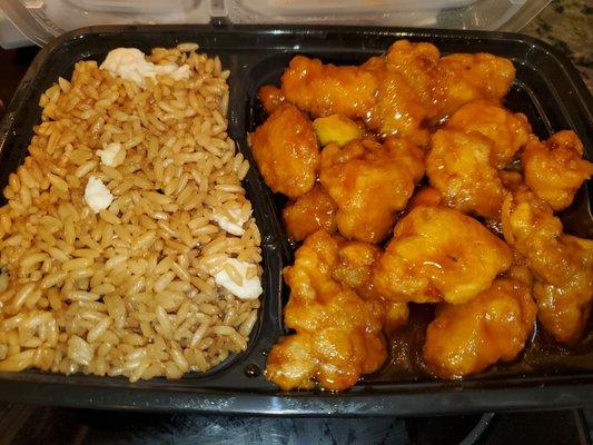 Orange chicken with chicken fried rice $10.29