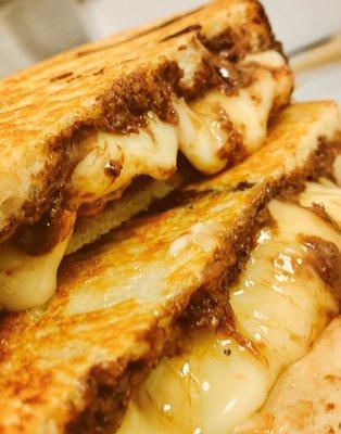 The Decadent - Brie de Meaux, organic banana, Nutella and smoked maldon salt on a ciabatta loaf. Vegetarian
