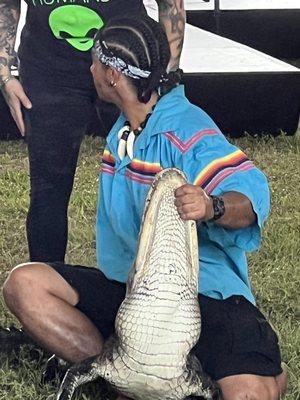Alligator wrestling demonstration on the reservation.