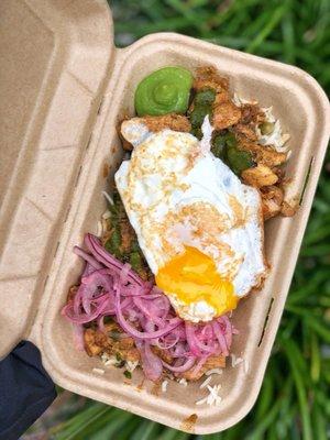 Chicken tikka. Love the egg and spicy green sauce