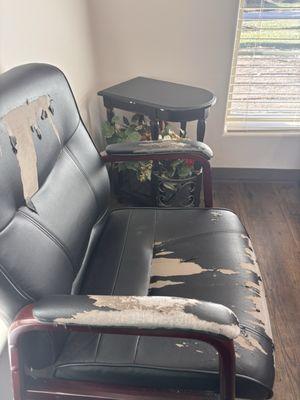 All of the waiting room chairs look like this. Should be unacceptable in a health & wellness setting.