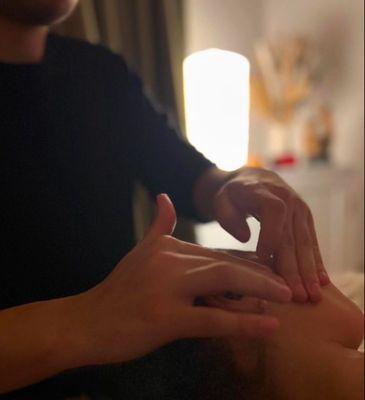 Massage around the neck/ jaw area