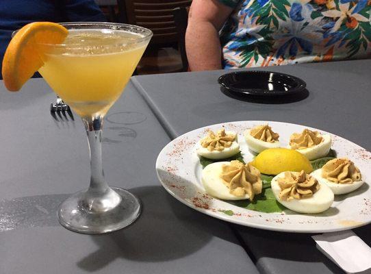 Peach martini and deviled eggs