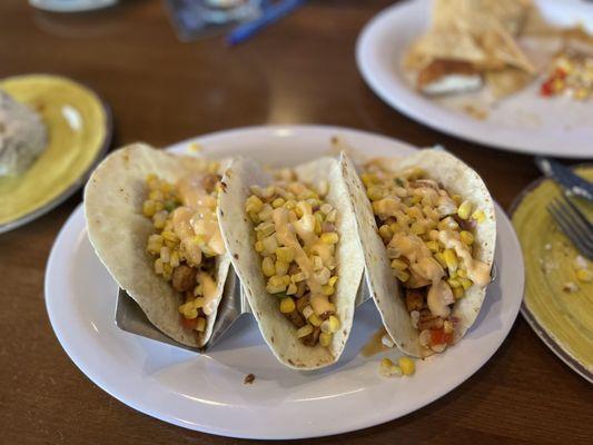 Fish tacos. Too little fish, too much corn.