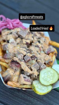 Loaded Brisket fries, Brisket Burger. Best sauce ever!