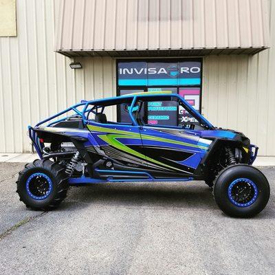 Here is a custom painted Polaris Rzr that received a full Ceramic Pro Gold Package and Xpel paint protection.