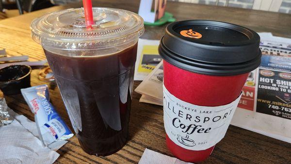 Coffee! Left coffee is just black ice coffee with a shot of espresso.