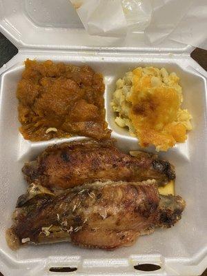Turkey wings, Mac n cheese and Yams