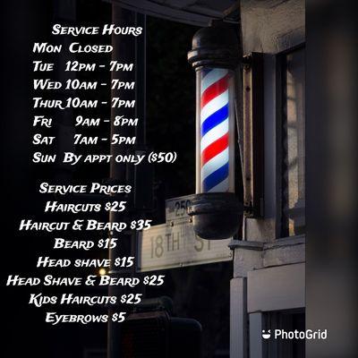 Service Hours & Prices