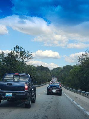 A busy Central KY interstate as shown through the window of one of Clark Taxi's cabs.