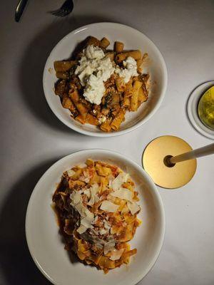 Rigatoni Baragiano (top) and Pappardelle al Nonno (bottom)