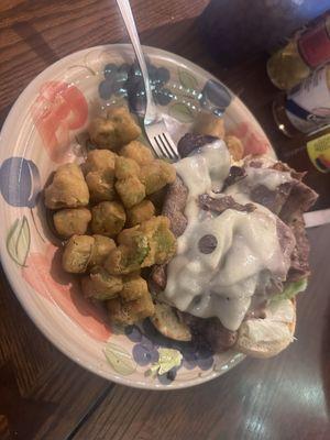 I had the Philly (no grilled veggies for me) and the fried okra.