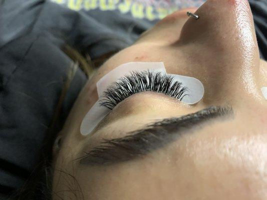 Freshly completed Full Set of Volume Lashes on my clients left eye