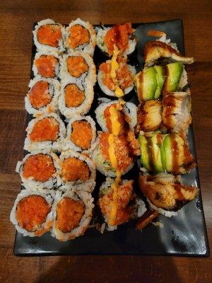 Spicy tuna, spicy salmon, and 2 special rolls